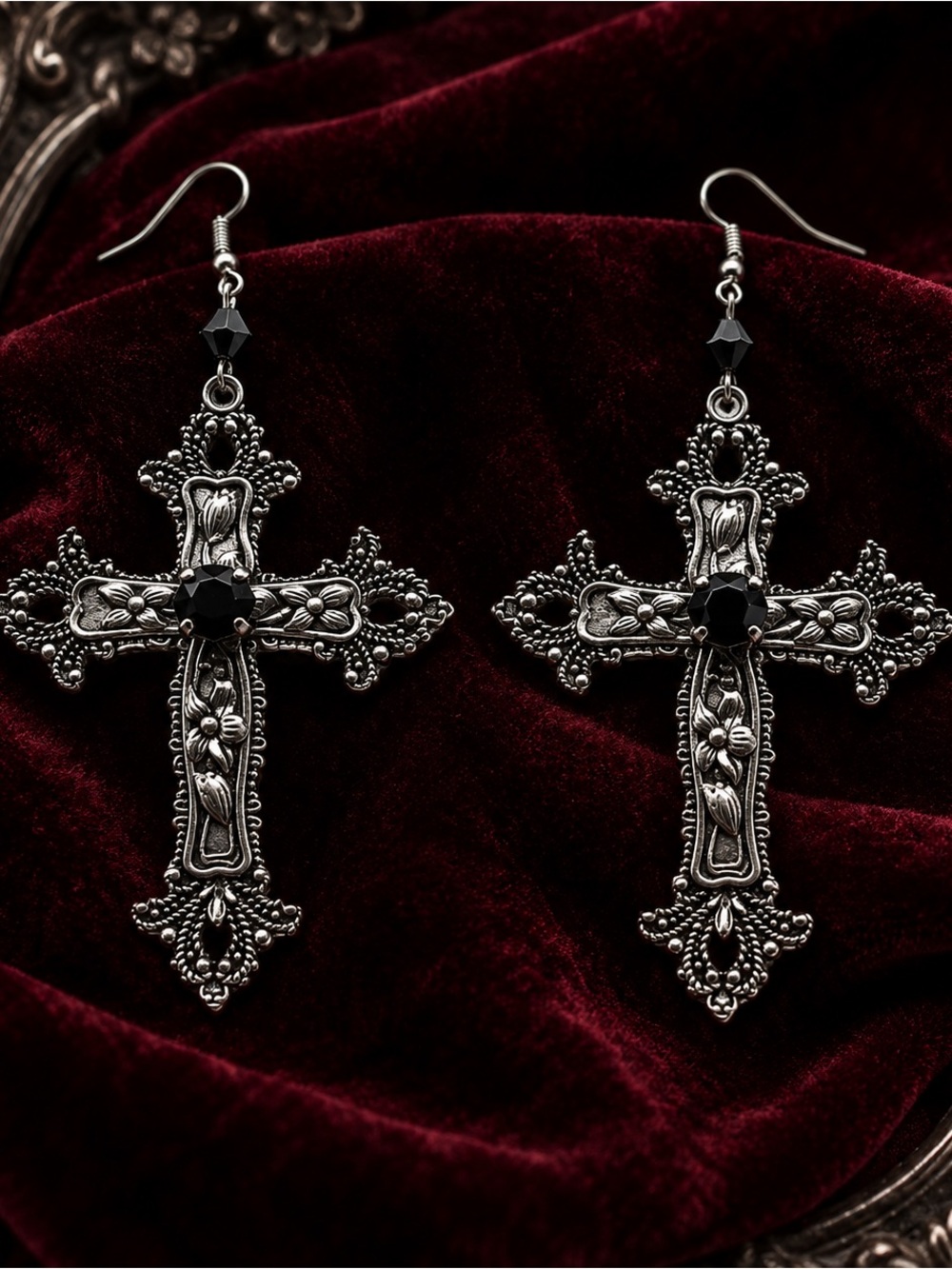 Vintage-Inspired Silver Cross Drop Earrings halloween jewelry